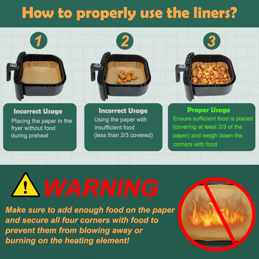 BYKITCHEN Air Fryer Sheet Liners for Ninja AG301 Grill, Cosori, Gourmia Airfryer, Set of 200, 9 Inch Air Fryer Parchment Paper Filters for 5 to 8 Qt Basket, Ninja Foodi Grill Accessories