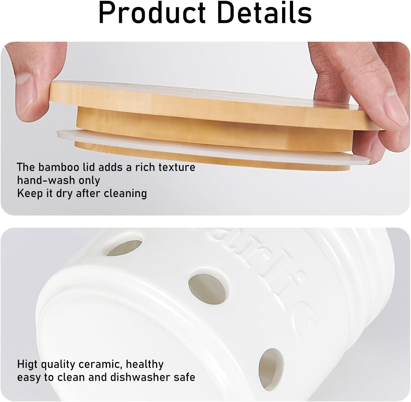 Garlic Keeper for Counter - Garlic Holder with Bamboo Lid,Garlic Container to Keep Your Garlic Cloves Fresh Longer,Large Ceramic Garlic Storage for Kitchen