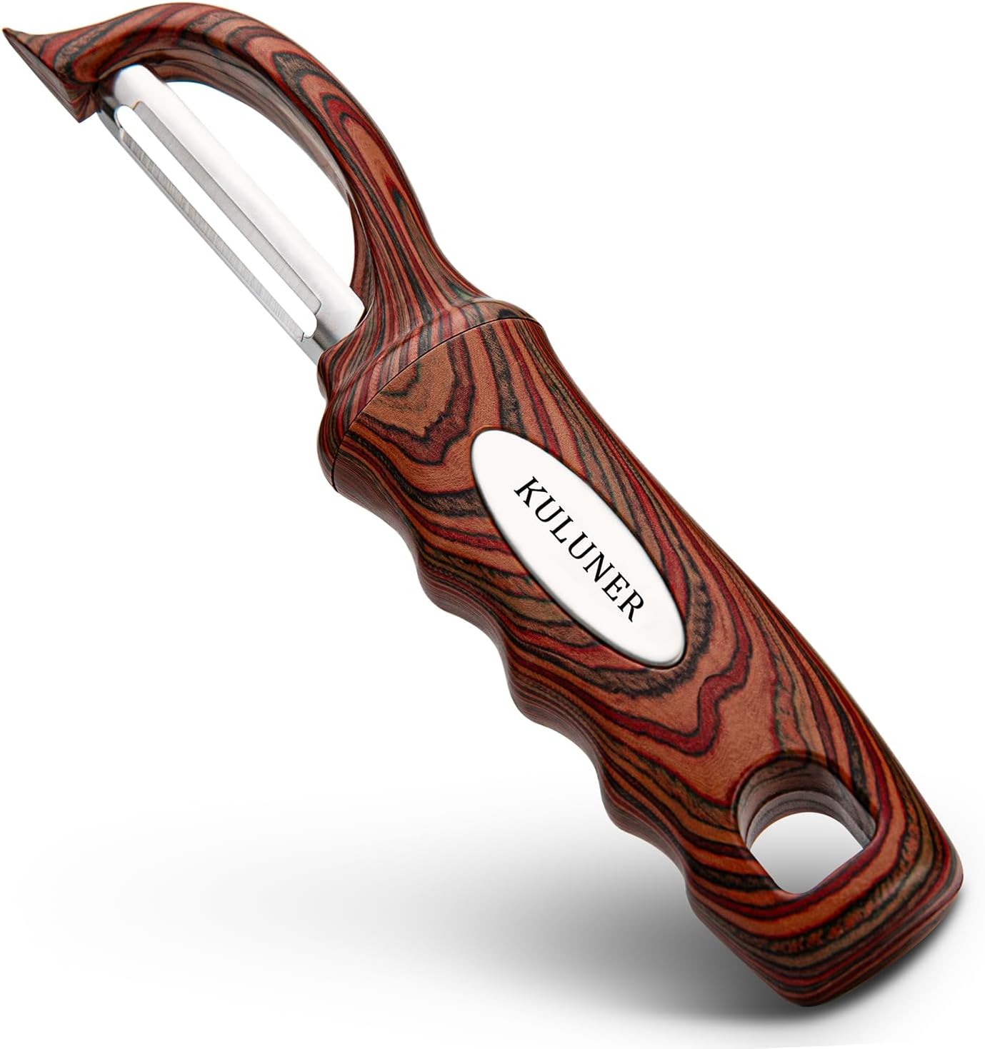 Kitchen potato vegetable peeler with stainless steel rotating blade, suitable for fruits and vegetables （Redwood grain）