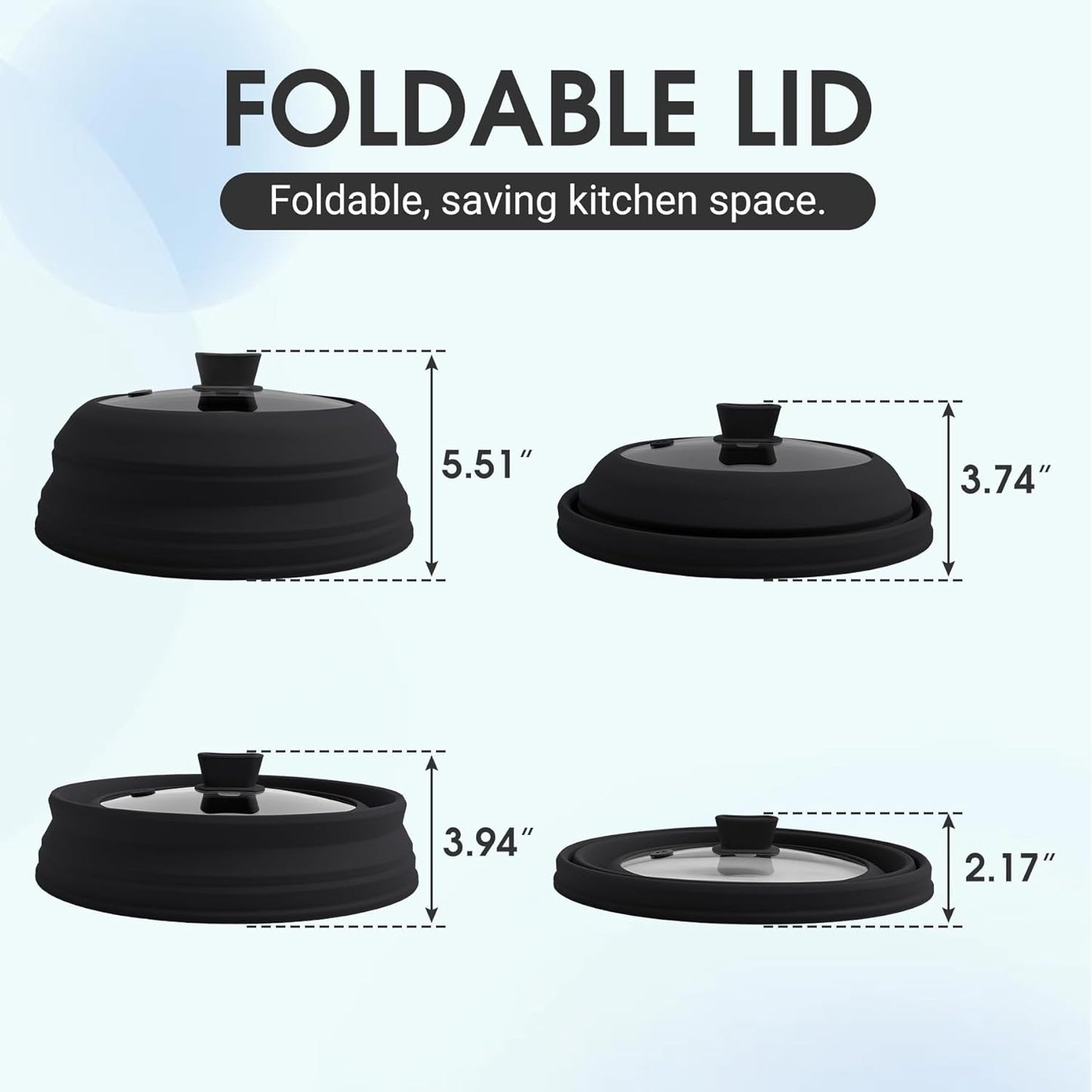 Microwave Splatter Cover for Food Collapsible Glass Microwave Cover Silicone Splatter Guard Dishwasher Safe Splatter Lid for Plates, Bowls, Pots & Stovetop Cooking 11.8" Black