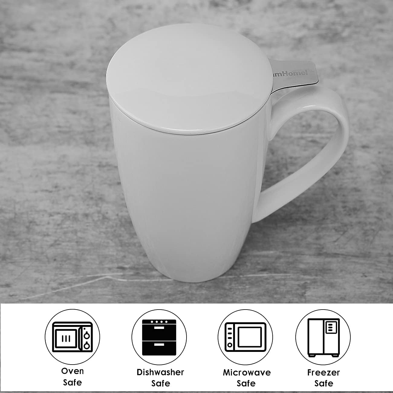 amhomel Porcelain Tea Mug with Infuser and Lid, 16 Ounce Ceramic Tea Cup for Loose Leaf, Coffee, Cocoa and Milk, Tea Gift for Tea Lovers, Set of 2(White)