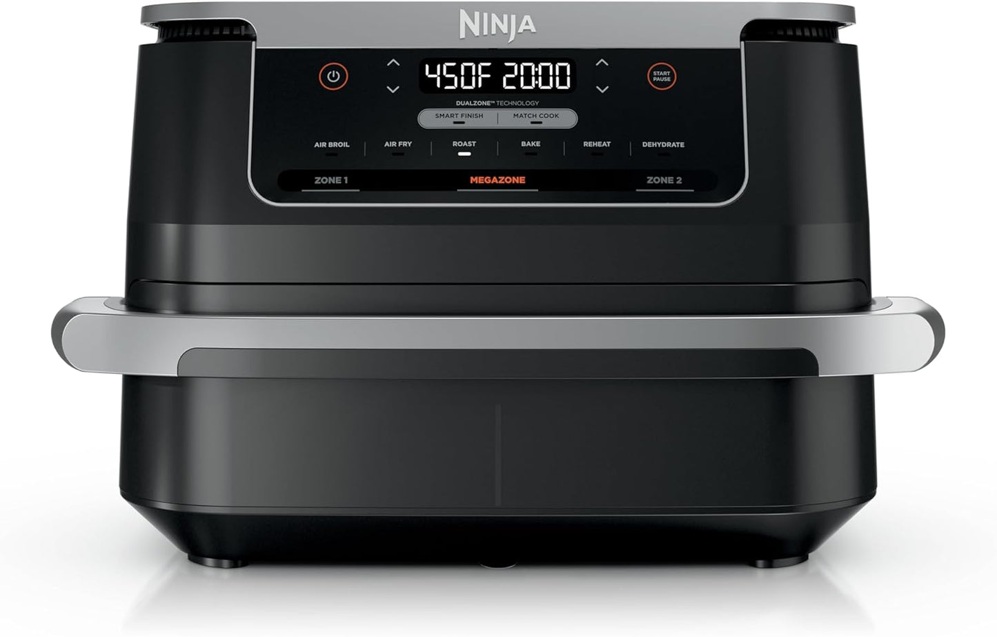 Ninja Foodi 6-in-1 FlexBasket Air Fryer with 7-QT MegaZone & Basket Divider for Large Proteins & Full Meals, Smart Finish Cook 2 Foods 2 Ways, Family Sized Capacity, Air Fry, Roast & More, Black DZ071