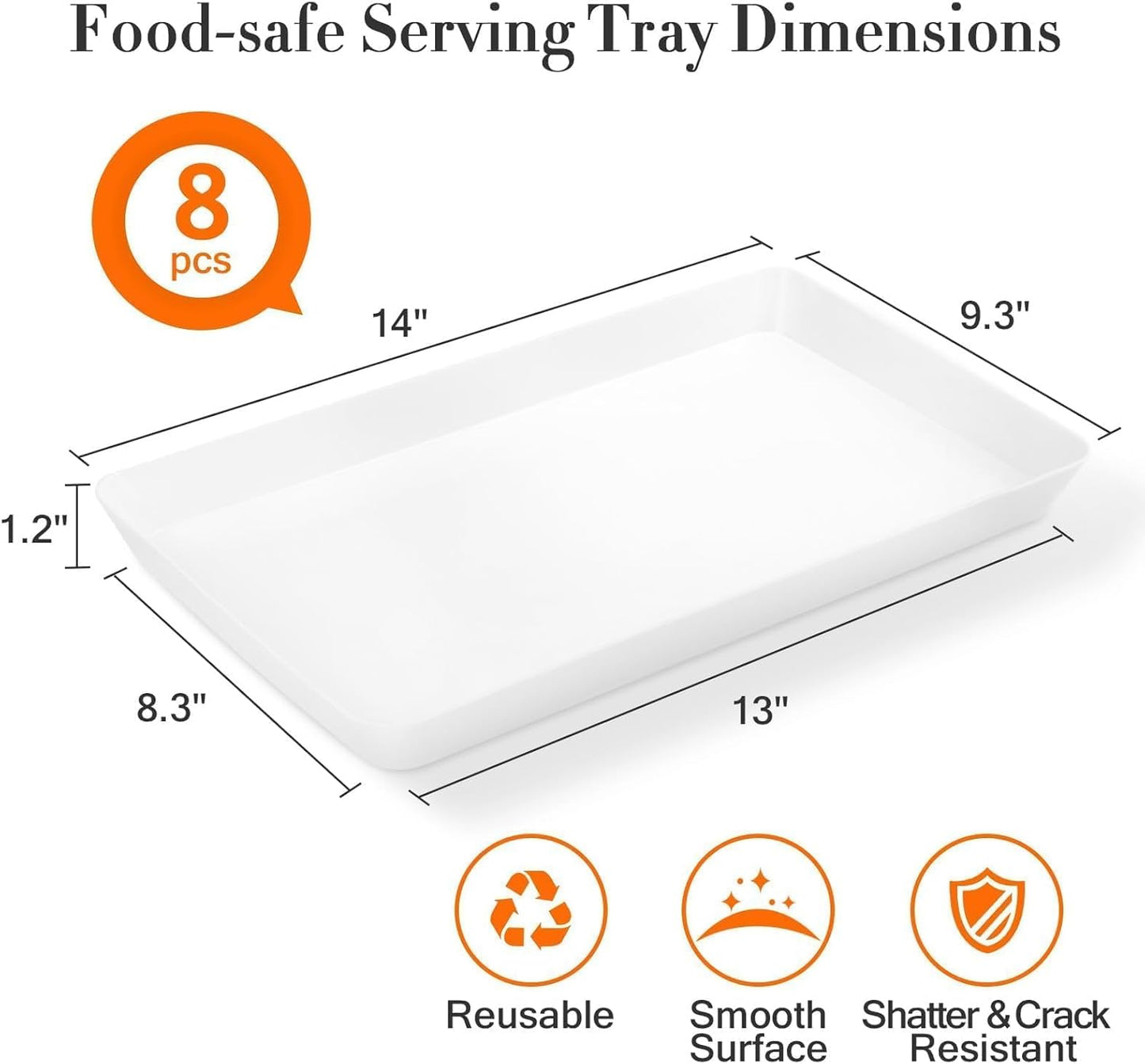 WOWBOX 8 pcs Serving Tray for Entertaining, Serving Platters for Snacks, Fruit, Cookies, Dessert, Reusable Plastic Trays for Serving Food and Pantry Organization in Kitchen & for Parties