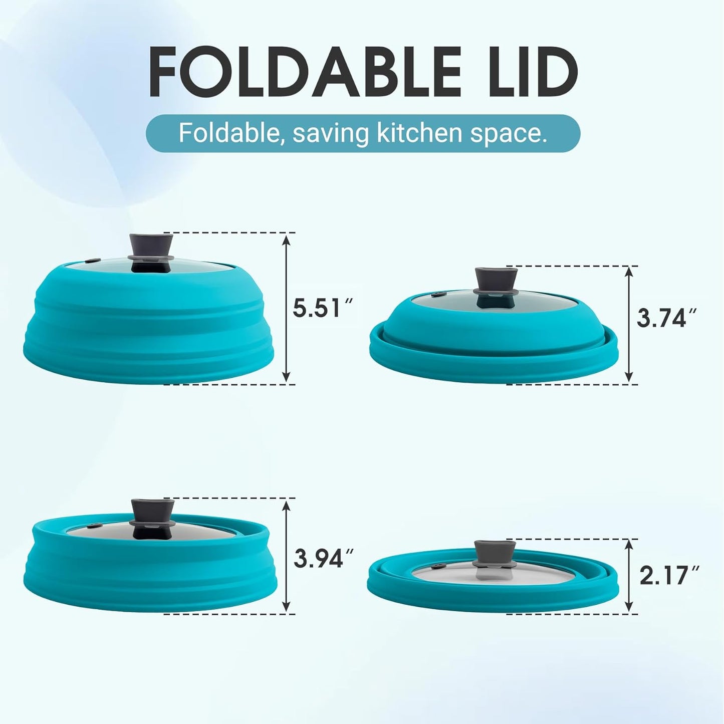 Microwave Splatter Cover Glass Microwave Cover for Food Collapsible Splatter Guard Lid with Silicone Handle for Pot Plate Bowl 11.8 Inch Blue