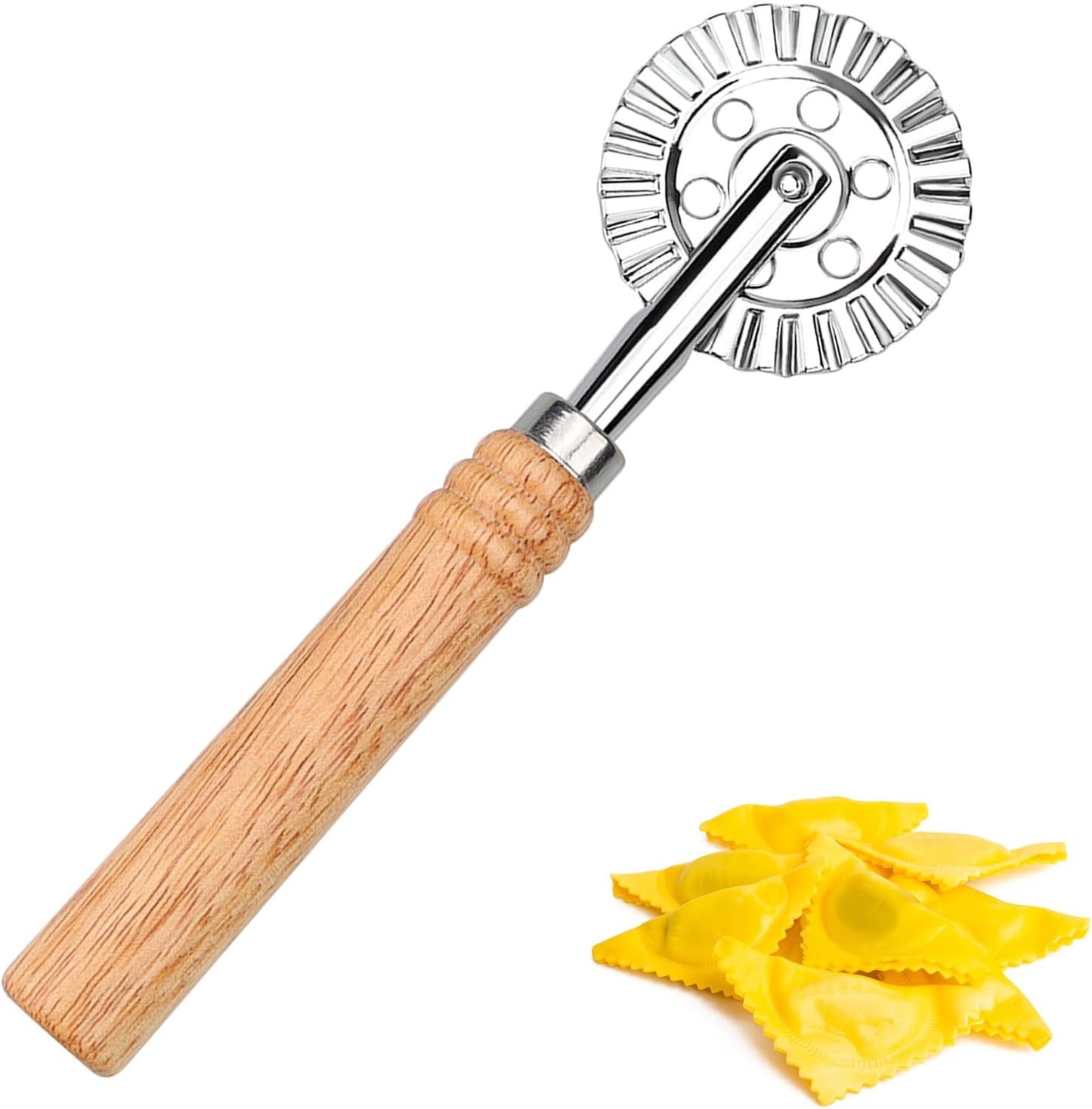 Long Handle Large Cutter Wheel - Exquisite Wooden Handle, Perfect for Pasta, Pizza, Ravioli, Cookie - Versatile Crinkle and Biscuit Cutter for Effortless Slicing