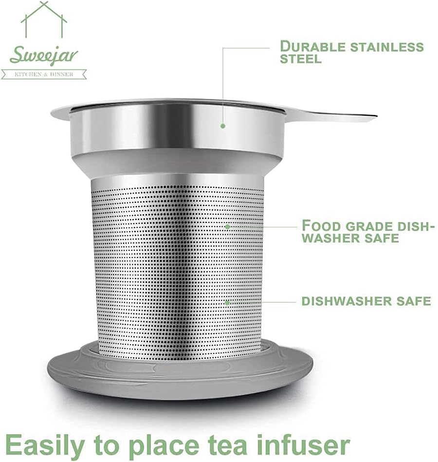 Sweejar Porcelain Tea Infuser Cup with Lid, 16 oz Tea Cup with Strainers for Loose Leaf Tea, Microwave and Dishwasher Safe Coffee Mug, Tea Steeping Mug for Tea Drinkers,Christmas Gift (Black)