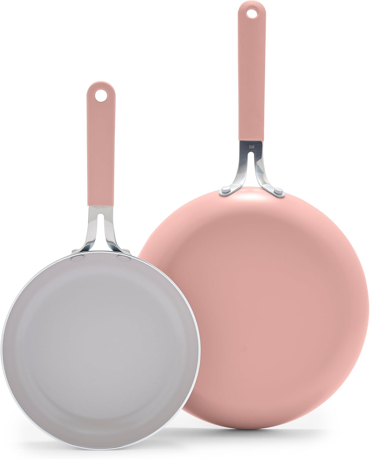 GreenLife 8” & 10” 2 Piece Nonstick Ceramic Frying Pan Set, Lightweight Healthy PFAS-Free Skillets, Dishwasher & Oven Safe, Durable Body, Silicone Stay-Cool Handles, Easy Release, Pink