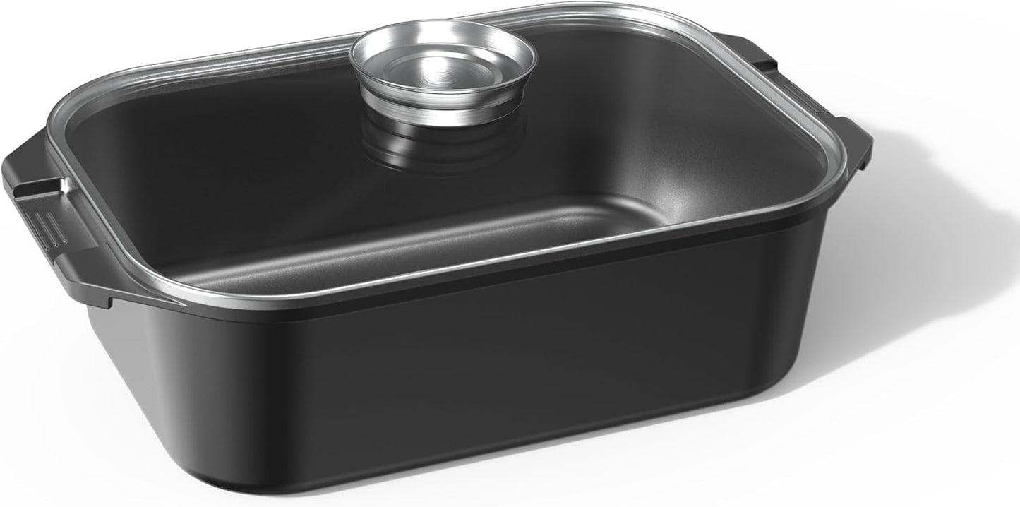 CAROTE 15.9 Inch Roasting Pan with Lid, Rectangular Nonstick Roaster Pan for Ovens, Large Pot Roast Roasting Pan with Lid, Induction & Gas Stove Compatible, PFOA Free