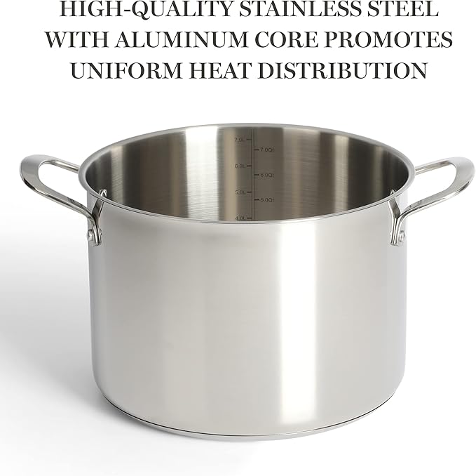 Martha Stewart Castelle 10 Piece 18/8 Stainless Steel Induction Safe Pots and Pans Non-Toxic Triply Bottom Kitchen Cookware Set