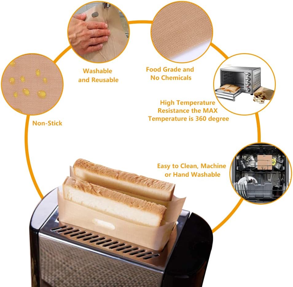 Toaster Bags Reusable for Grilled Cheese Sandwiches | Safest On The Market - 100% BPA & Gluten Free | Non Stick Toast Bag (12PCS)