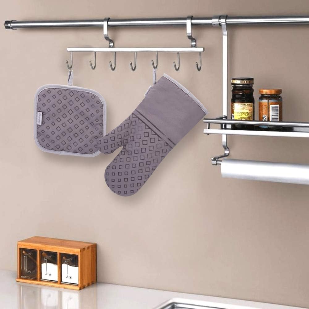 Set of 4 Oven Mitts and Pot Holders, 482 F Heat Resistant Hot Plate Moving Non-Slip Gloves for BBQ, Grill, Baking, Cooking, Oven, Microwave (Gray)