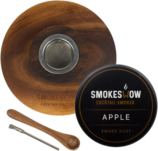 Premium Walnut Wood Cocktail Smoker with One 4 oz Tin of Wood Chips. Great for Whiskey & Old Fashion. Coated in Safe Food Natural Beeswax, Non-toxic Top by Smokeshow (Apple)