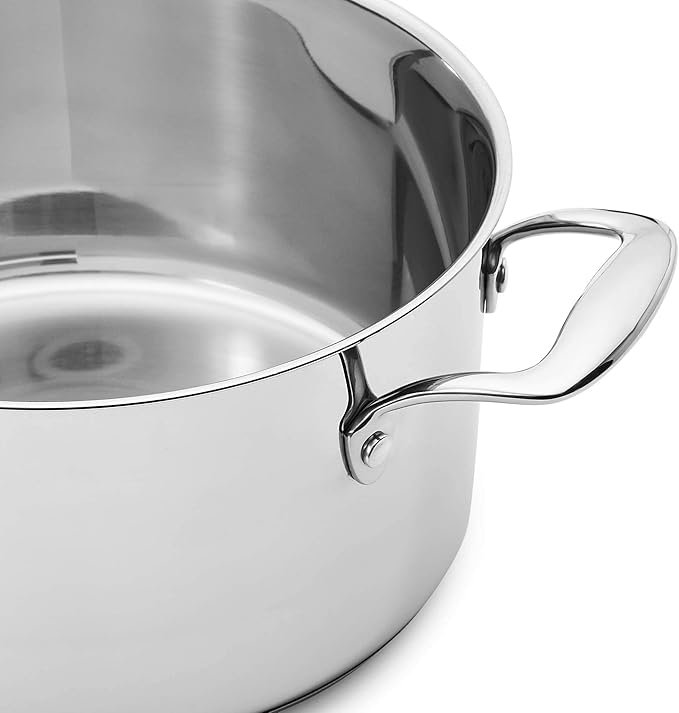 Amazon Basics Stainless Steel Cookware 15-Piece Set, Oven Safe, Pots and Pans, Induction-Ready, Even Heating, Easy to Clean, Heavy Duty, Silver