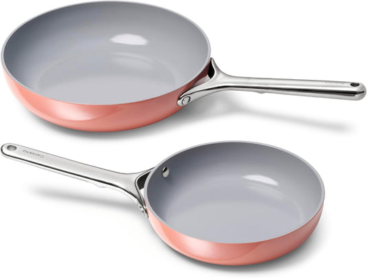 Caraway Fry Pan Duo - Nonstick Ceramic Frying Pan (8" & 10.5”) - Non Toxic, PTFE & PFOA Free - Oven Safe & Compatible with All Stovetops (Gas, Electric & Induction) - Perracotta
