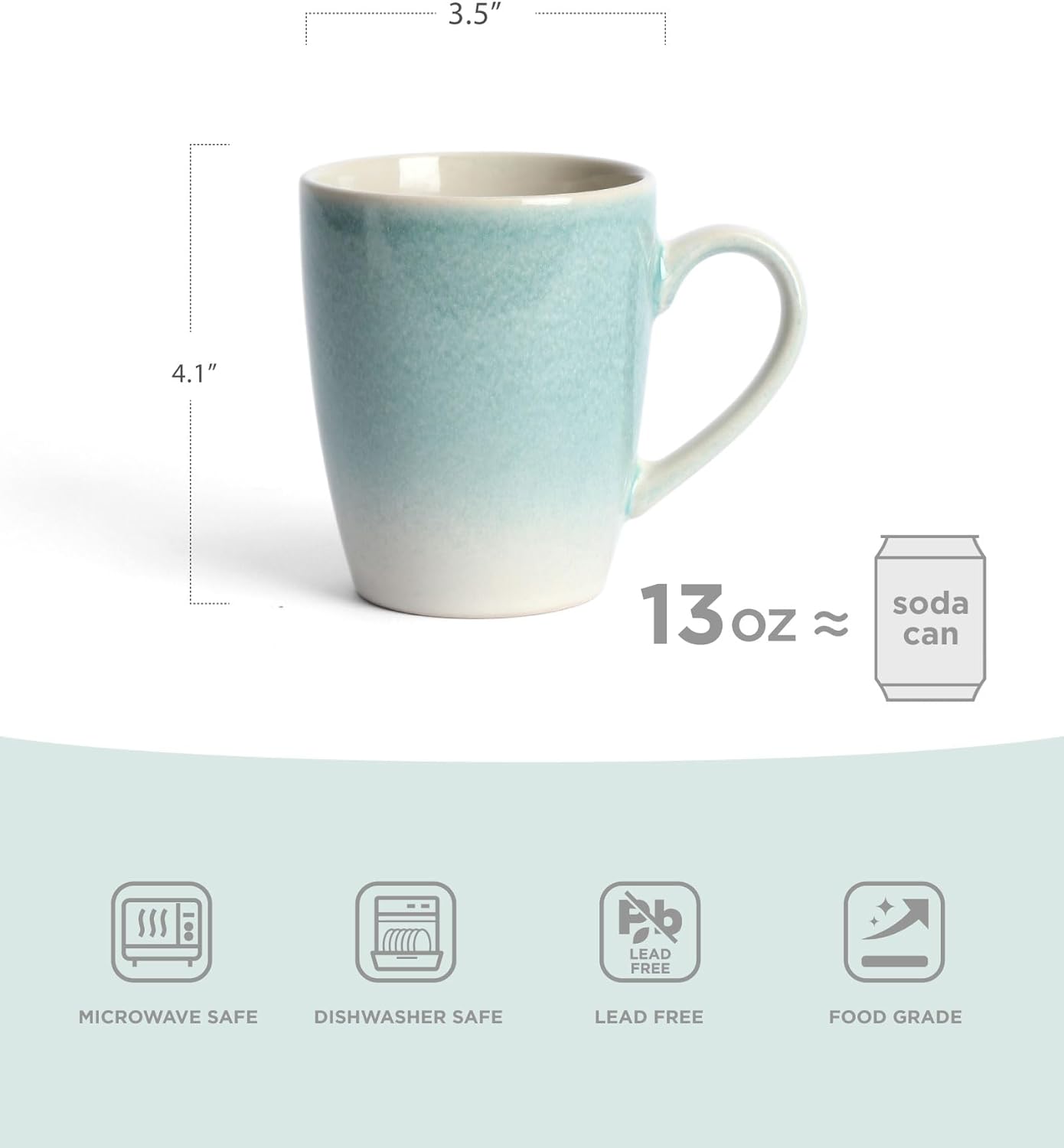 famiware Coffee Mugs Set, 13 oz Mug Set of 4, Stoneware Cups for Latte, Hot Tea, Mocha, Cocoa, Cappuccino, Microwave and Dishwasher Safe, Glacier Series, Aqua