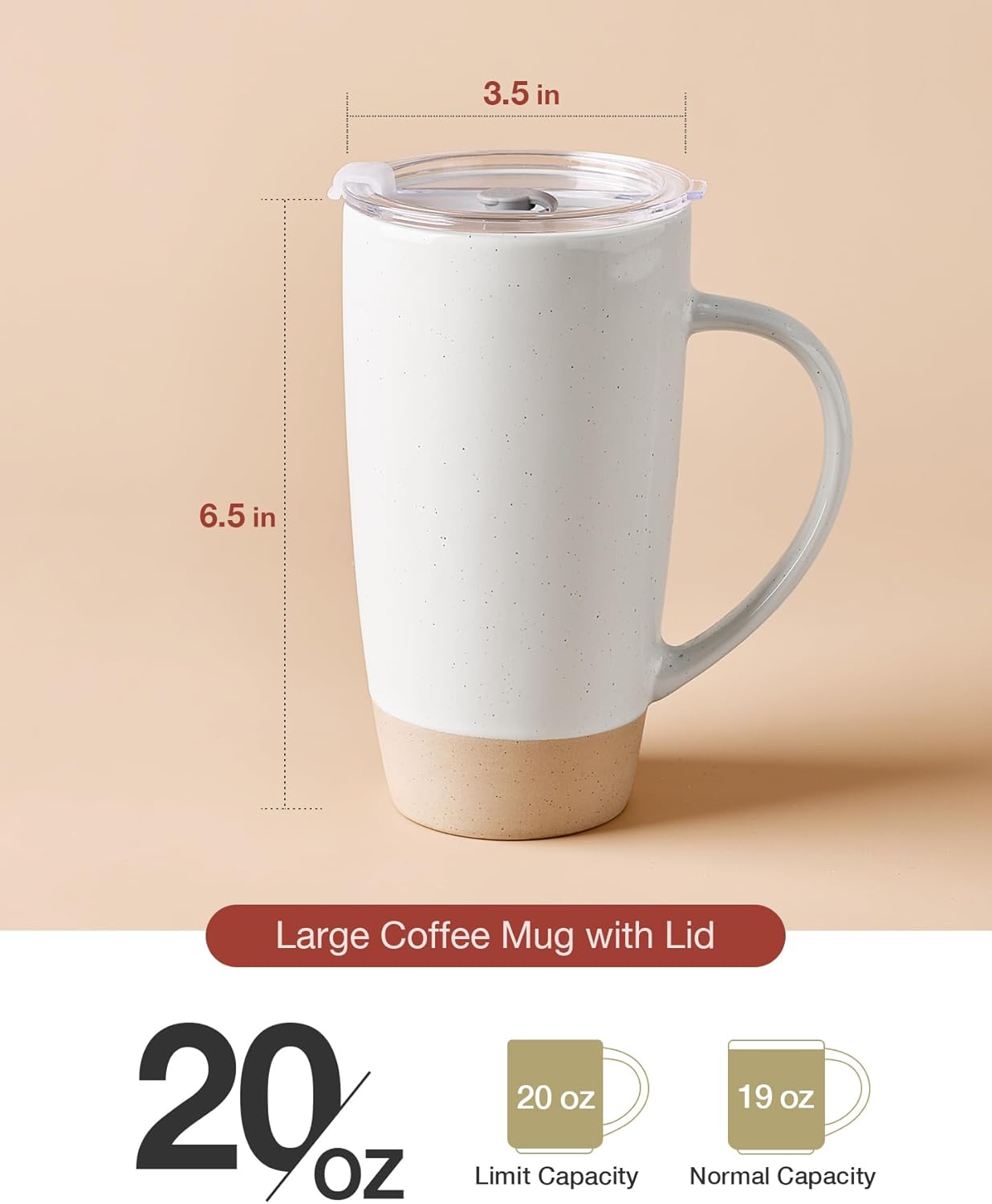 famiware Milkyway Coffee Mugs, 20oz Large Coffee Mug, Ceramic Mug Set of 2 with Lid, Cup Set with Handle for Latte, Tea, Cocoa, Milk, Home & Office, Cinnamon Brown and Light Gray