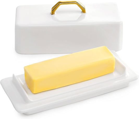 Sweese Butter Dish with Lid for Countertop - Butter Container - Butter Saver, 4oz Beautiful Small Butter Tray for East West Coast Butter, Fridge, Dishwasher Safe-White