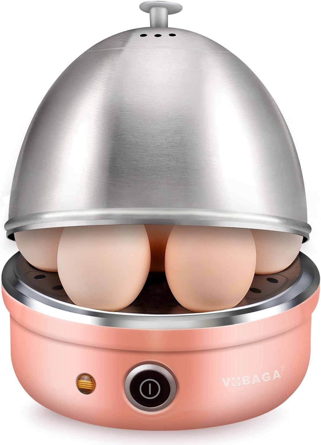 VOBAGA Electric Egg Cooker, Rapid Egg Boiler with Auto Shut Off for Soft, Medium, Hard Boiled, Poached, Steamed Eggs, Vegetables and Dumplings, Stainless Steel Tray with 7-Egg Capacity, Pink
