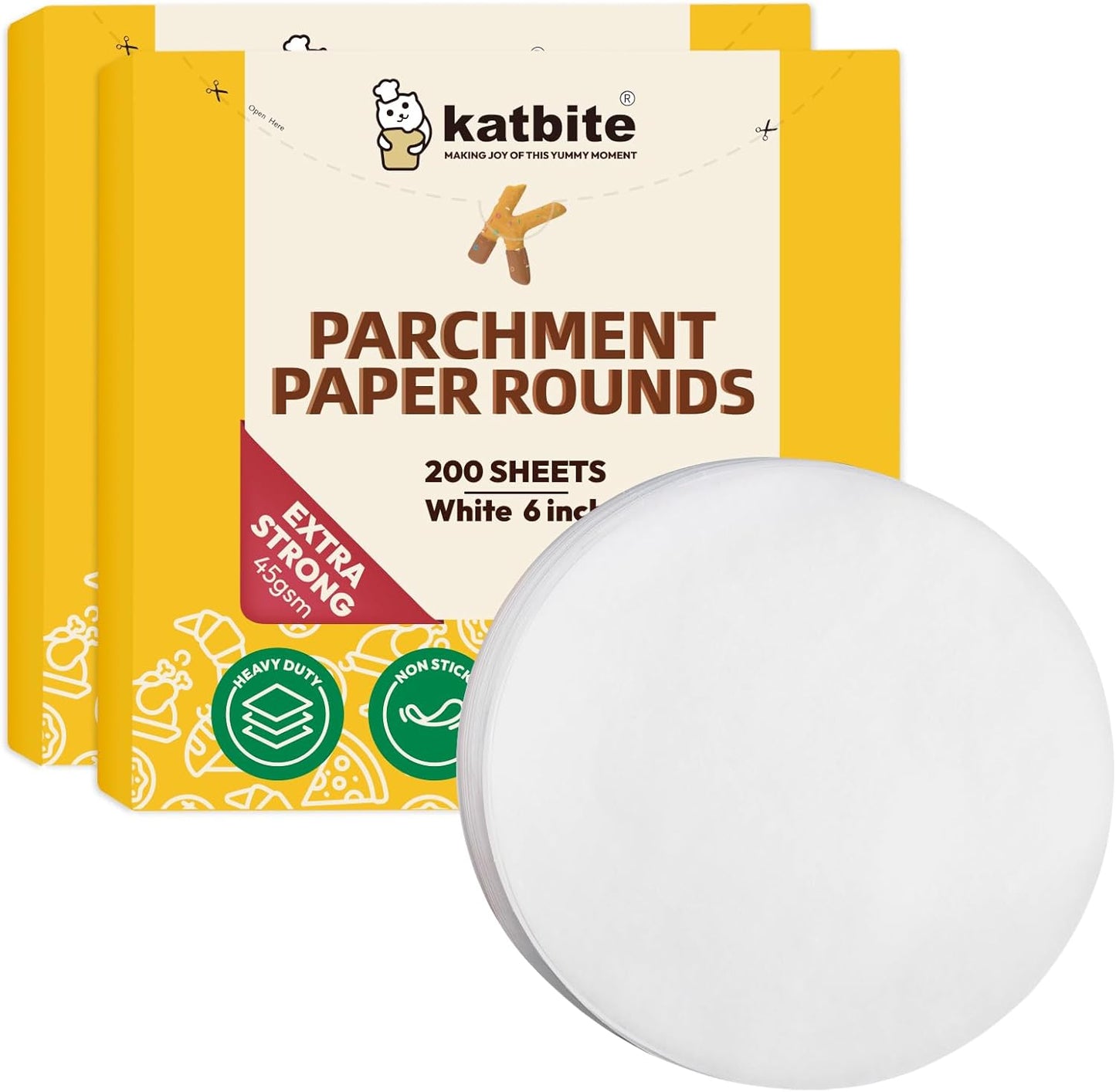 Katbite 400Pcs 6 Inch Parchment Paper Rounds, Round Parchment Paper for Cake Baking, Patty Separating, Tortilla Wrapping(2 Pack of 200Pcs)