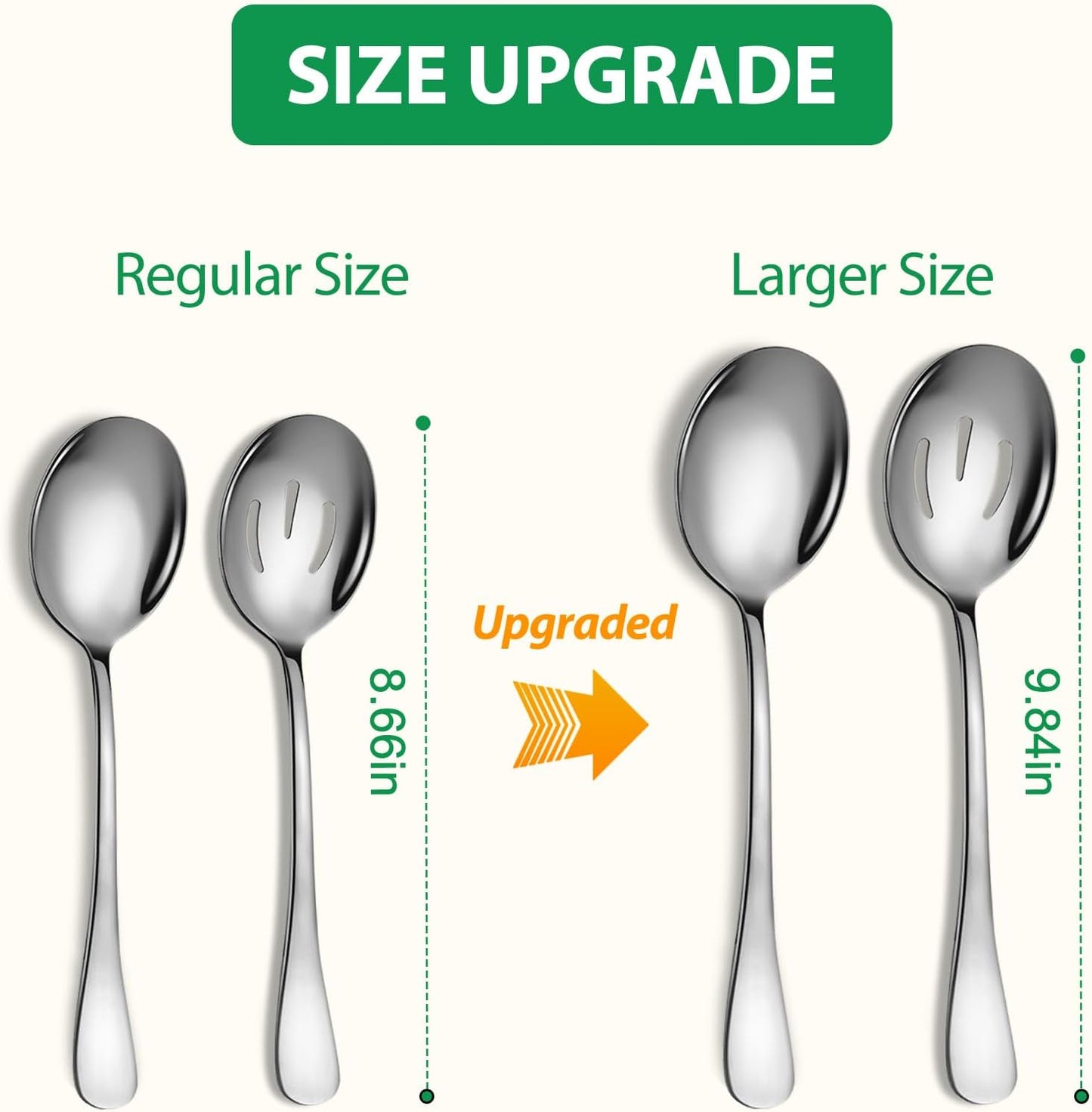 Stainless Steel Serving Spoons Set, 8pc - Includes 4 Large Spoons, 4 Slotted. Perfect for Parties/Buffet, Dishwasher Safe, 10-Inch