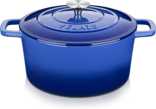 Velaze 6 QT Enameled Dutch Oven Pot with Lid, Cast Iron Dutch Oven with Dual Handles for Sourdough Bread Baking, Cooking, Non-stick Enamel Coated Cookware (Blue)