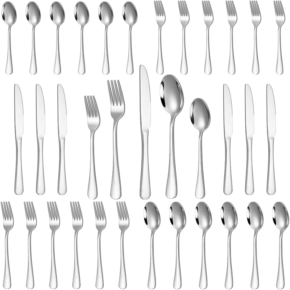 Flatware Set 30 Pcs Stainless Steel Utensil Sets Silverware Utensils for 6 People - Includes Forks Knives Spoons and Salad Forks - Dishwasher Safe Durable Tableware for Home Restaurant or Outdoor Use