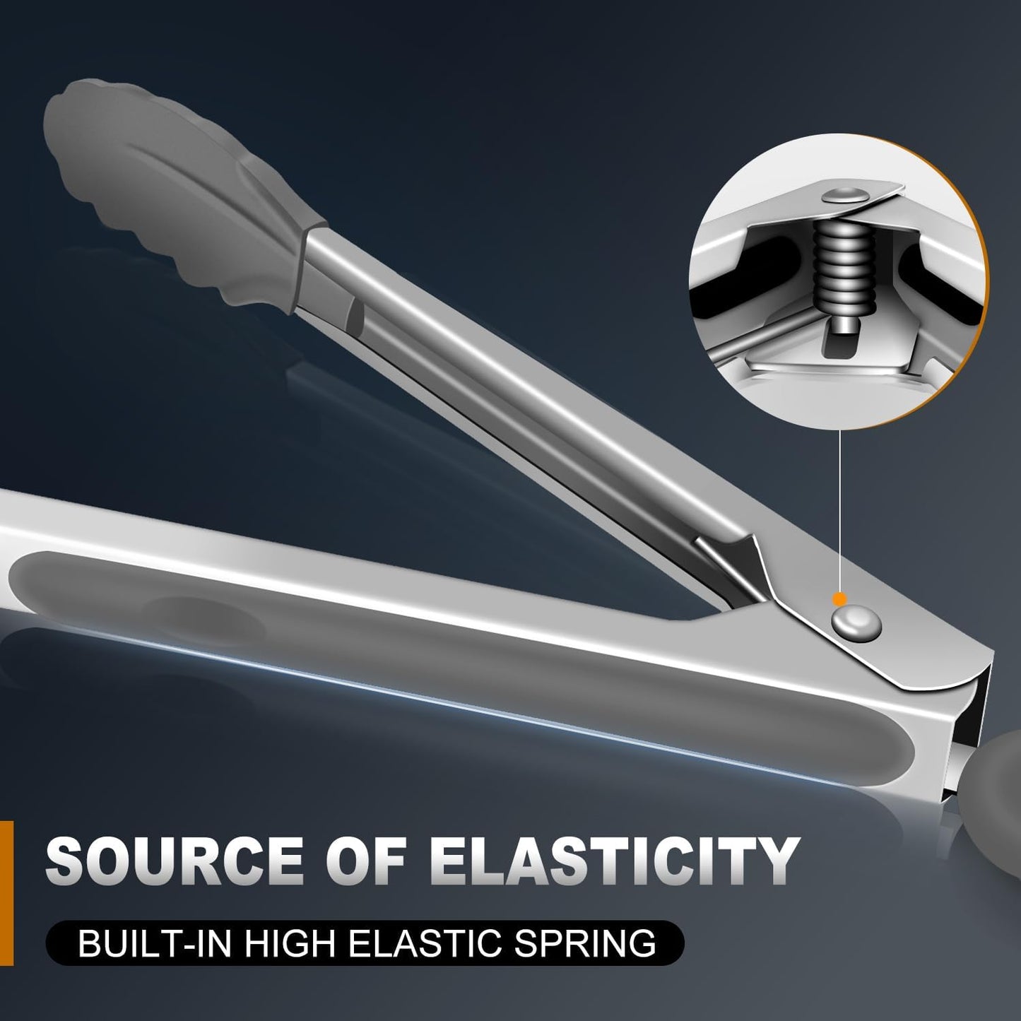 Kitchen Tongs with Silicone Tips - Heat Resistant 600 Degrees Stainless Steel Locking Cooking Tongs with Rubber Tips, Non-Stick Food Tongs for Cooking, Heavy Duty, Set of 3-7" 9" and 12" Grey