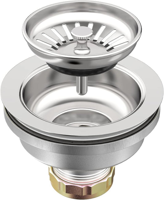 KONE Sink Drain Assembly, Kitchen Sink Drain Strainer Kit with Removable Strainer Basket Stopper, Universal fit USA Home/Commercial 3-1/2 Inch Standard Sink Drain Hole (Polish)