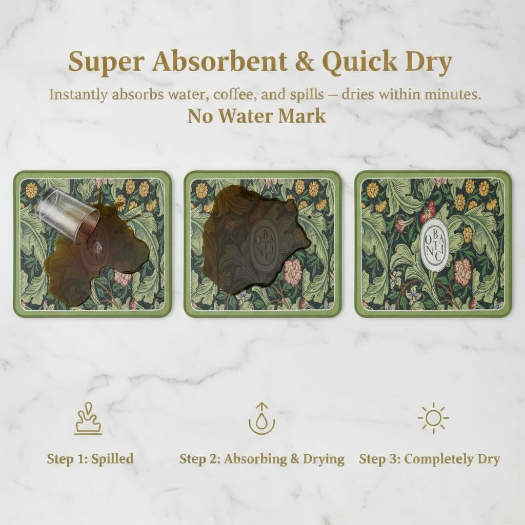 Dish Drying Mat Super Absorbent – 16" x 18" Coffee Mat for Countertops – Non-Slip Drying Mat for Kitchen Counter – Easy to Clean Water Absorbent Mat – Quick Dry Dish Mats (Green Flowers)