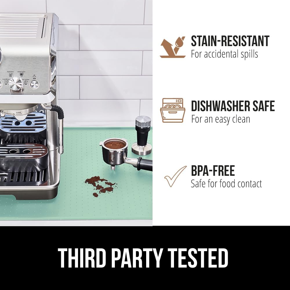 GORILLA GRIP Silicone Coffee Mat, Espresso Drink Bar Station Accessories, Waterproof Heat-Resistant Dish Drying Mats, Stay in Place on Kitchen Counter, Home Kitchen Decor Essentials, 11.5x18.5, Mint