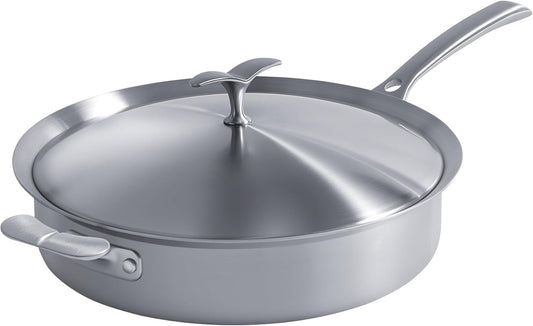Saute Pan with Lid–12 Inch Deep Frying Pan 5.5qt for Stir-Fry & Searing,5-Ply Stainless Steel Saute Pan Nonstick Non Toxic, PTFE & PFOA Free Non Stick Skillet,Induction, Oven & Dishwasher Safe
