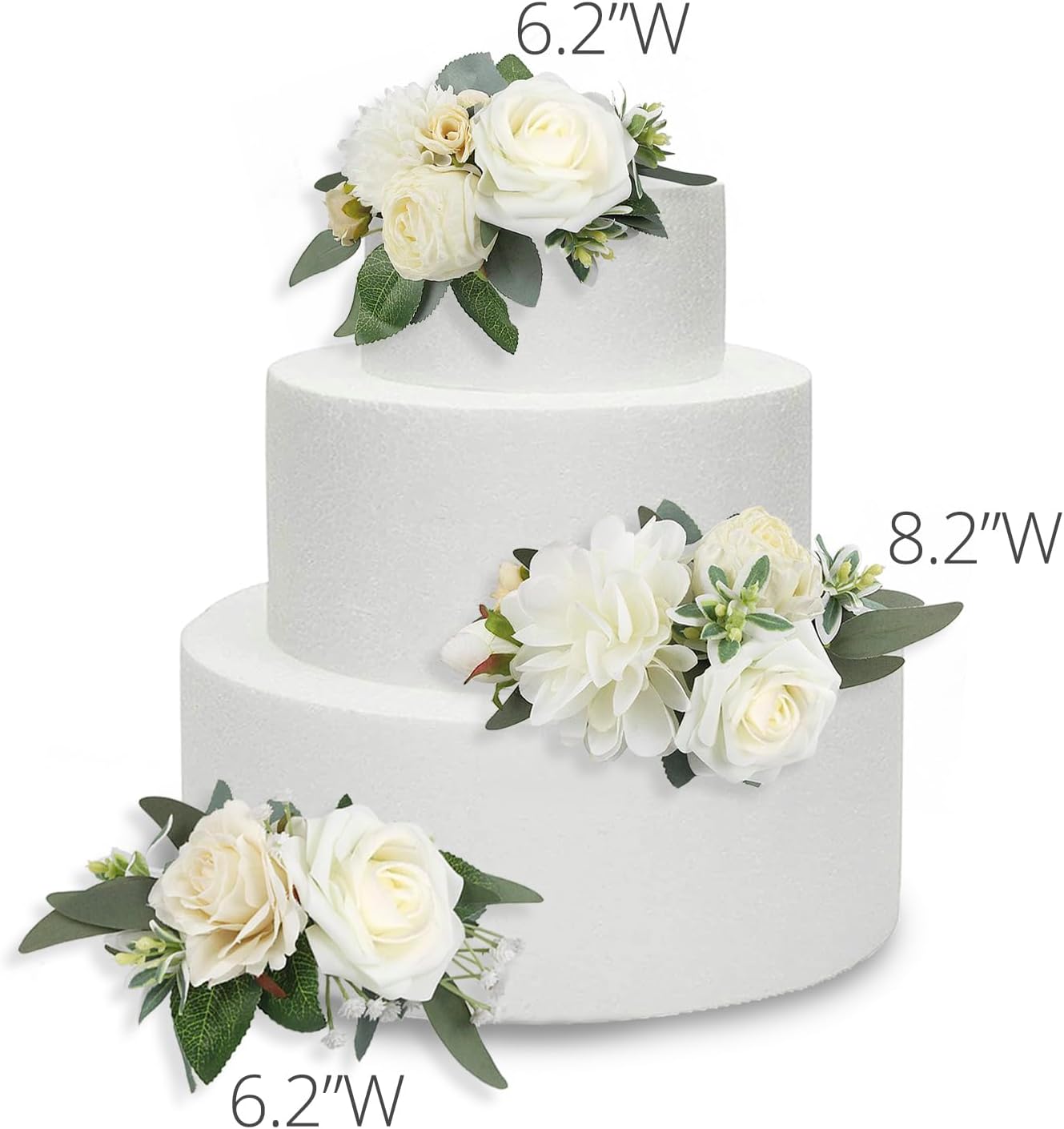 Rinlong 3Pcs Pre-made Cake Flowers Toppers White Green Cake Decorations Wedding Cake Decorating Flowers Decor Birthday Baptism Party Cake Topper