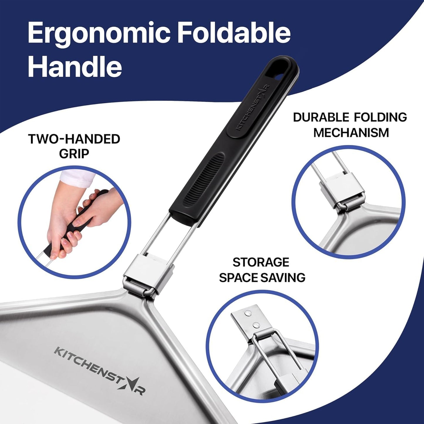 KitchenStar Stainless Steel Pizza Peel 14 inch with 10 inch Folding Handle, Large - Spatula Paddle for Effortless Pizza Transfer & Easy Storrage - Outdoor Pizza Oven Accessories