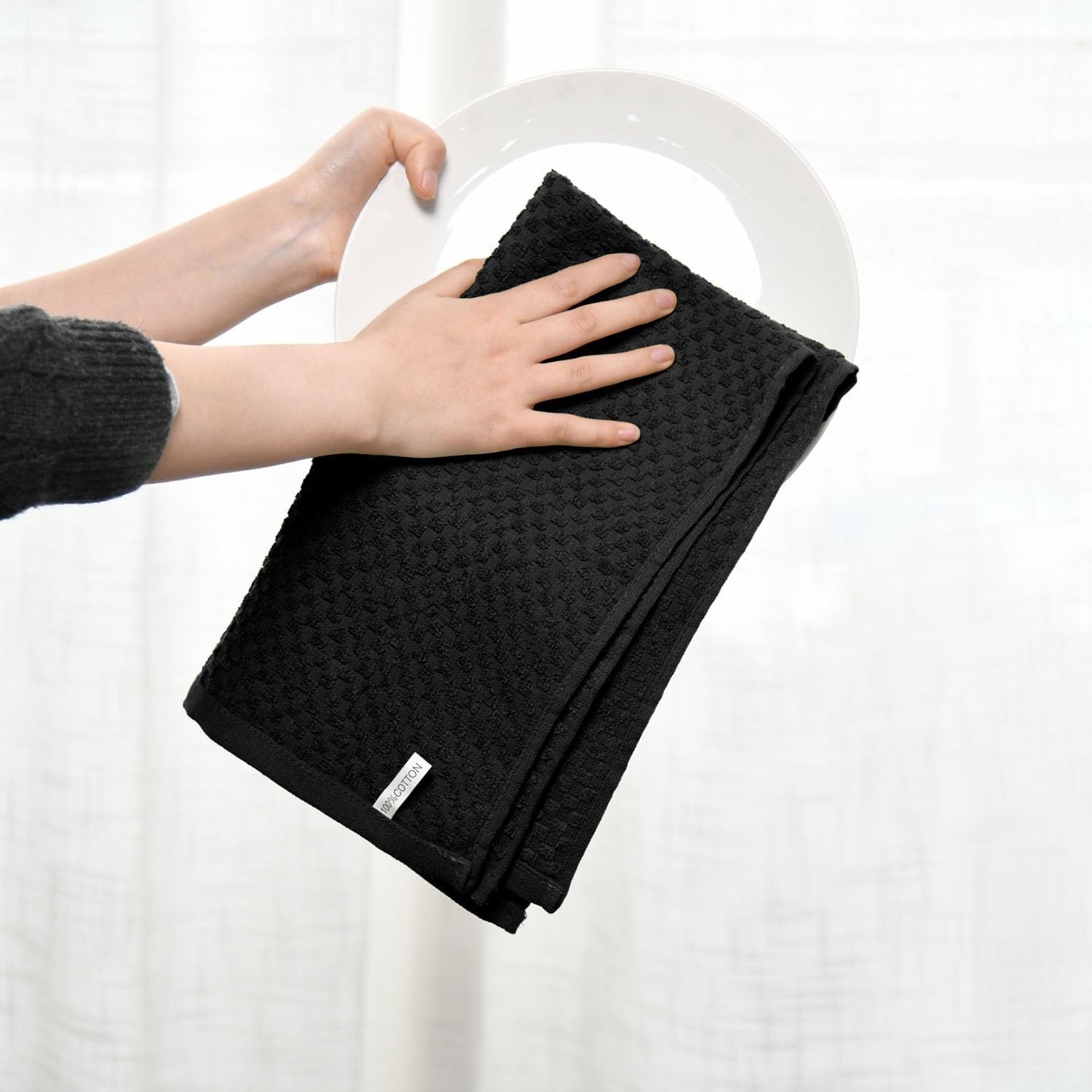 Artoid Mode Ring Spun Cotton Black Kitchen Dish Towels, 15x25 Inch Ultra Soft Absorbent Quick Drying Household Cleaning Tea Towels Bar Towels Set of 6