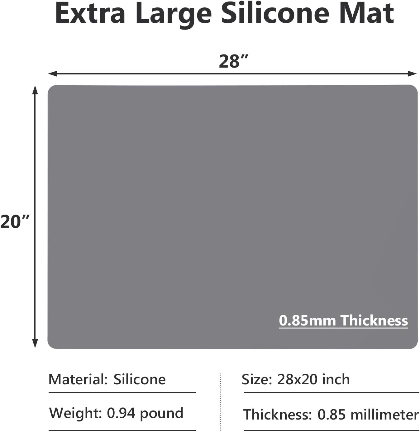 Gartful Extra Large Silicone Mats for Countertop, 28" by 20" Multipurpose Mat, Counter Table Protector, Desk Saver Pad, Placemat Nonstick Nonskid Heat-Resistant Pad, Dark Gray
