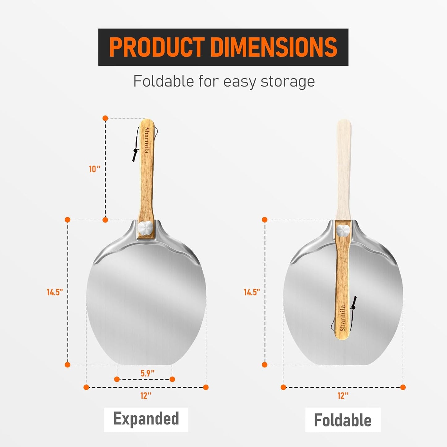 Pizza Peel 12 inch Aluminum Pizza Spatula,Upgraded Apple Shaped Pizza Paddle with Foldable Handle for Easy Storage,Sharmila Professional Pizza Spatula Paddle for Home Pizza Making