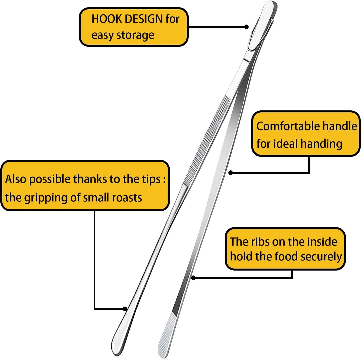JETKONG 12-Inch Fine Tweezer Tongs Long Cooking Tweezer Stainless Steel Kitchen Tweezers
