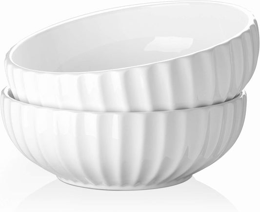 DOWAN 9.8'' Serving Bowls, 86 oz White Serving Platters, Large Ceramic Serving Dishes, Fruit Bowl, Set of 2, for Entertaining, Party, Kitchen, Dinner, Banquet, Housewarming Gift, White