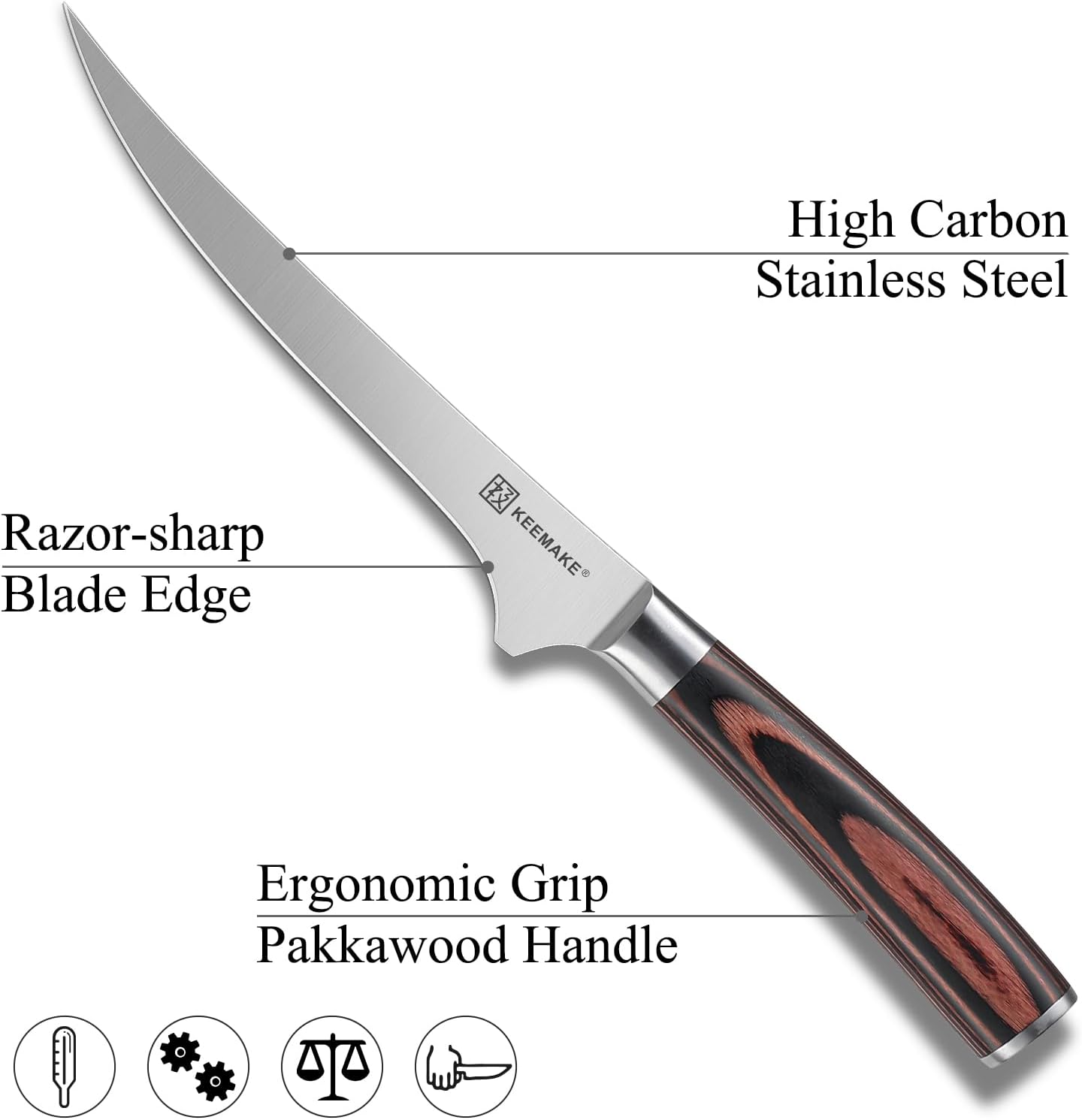 KEEMAKE Boning Knife 6 Inch, Razor-sharp Fillet Knife with High Carbon Stainless Steel Blade and Pakkawood Handle, Professional Kitchen Deboning Knives with Protective Sheath