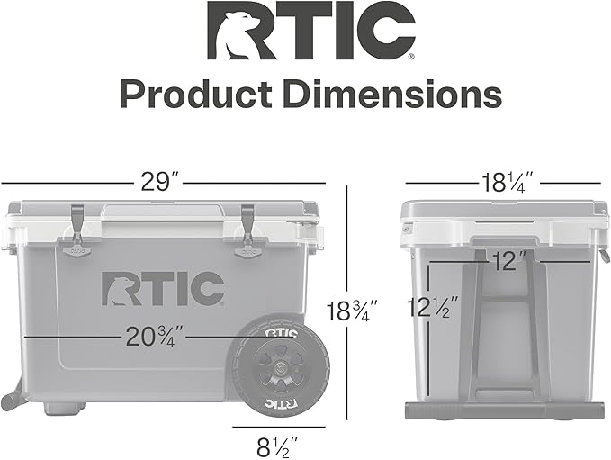 RTIC 52 Quart Ultra-Light Wheeled Hard Cooler Insulated Portable Ice Chest Box for Beach, Drink, Beverage, Camping, Picnic, Fishing, Boat, Barbecue, 30% Lighter Than Rotomolded Coolers