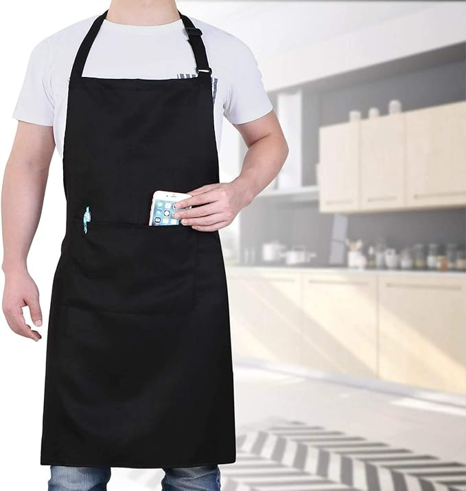 Will Well Chef Apron for Men and Women - 33" x 27" Large with 38" Waist Ties for a Comfy and Snug Fit, Durable and Lightweight, with 2 Spacious Pockets for Your Cooking Essentials - 6-Pack, Black