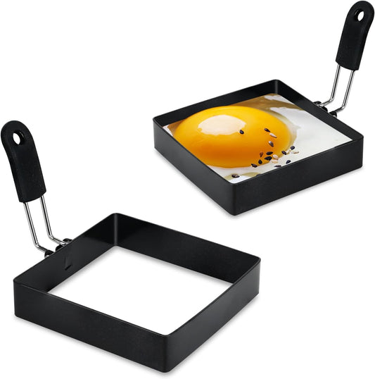 2-Pack 4'' Square Egg Rings Set, Silicone Handle, Stainless Steel, Nonstick, For Frying Eggs