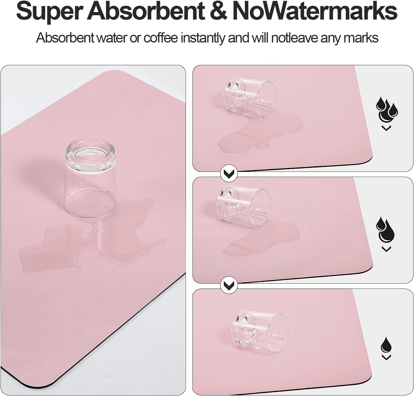 Dish Drying Mat for Kitchen Counter | Coffee Bar Mat for Countertops | Heat Resistant Drainer Mat with Non-slip Rubber Backed | Hide Stain Kitchen Absorbent Draining Mat | Pink 16"x20"