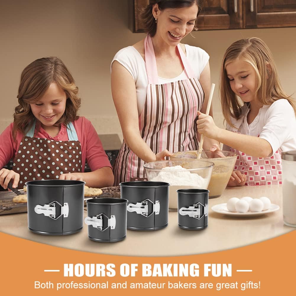 4Pcs Premium Springform Pan Nonstick - Cheesecake Pan With Removable Bottom - No Need For Parchment Paper - Spring Form For Baking - Leak-Proof Cake Pan (Black)