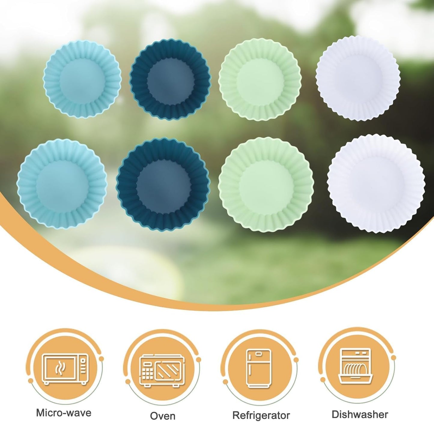 Silicone Baking Muffin Cups 12 Pack, Reusable Cupcake Liners Cake Molds, BPA Free, Dishwasher Safe(White, Green, Navy, Dusty Blue)