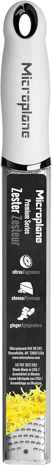 Microplane Premium Classic Citrus Zester Tool and Parmesan Cheese Grater - White