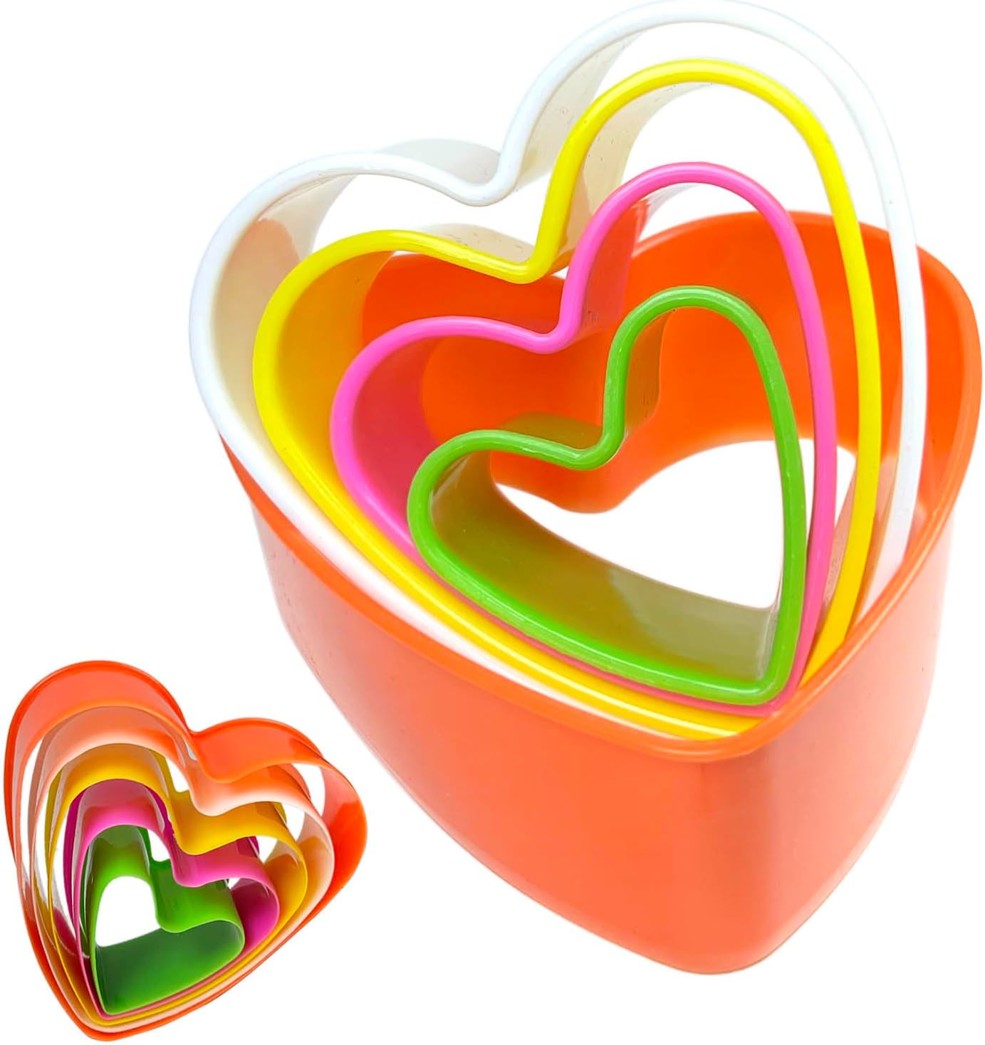 Cookie Biscuit Cutter Set, Two Side Cookie Cutters Plastic Set Multi-size Cake Fruit Vegetable Shapes Cutter Random color (Heart Shaped, 5 Pack)