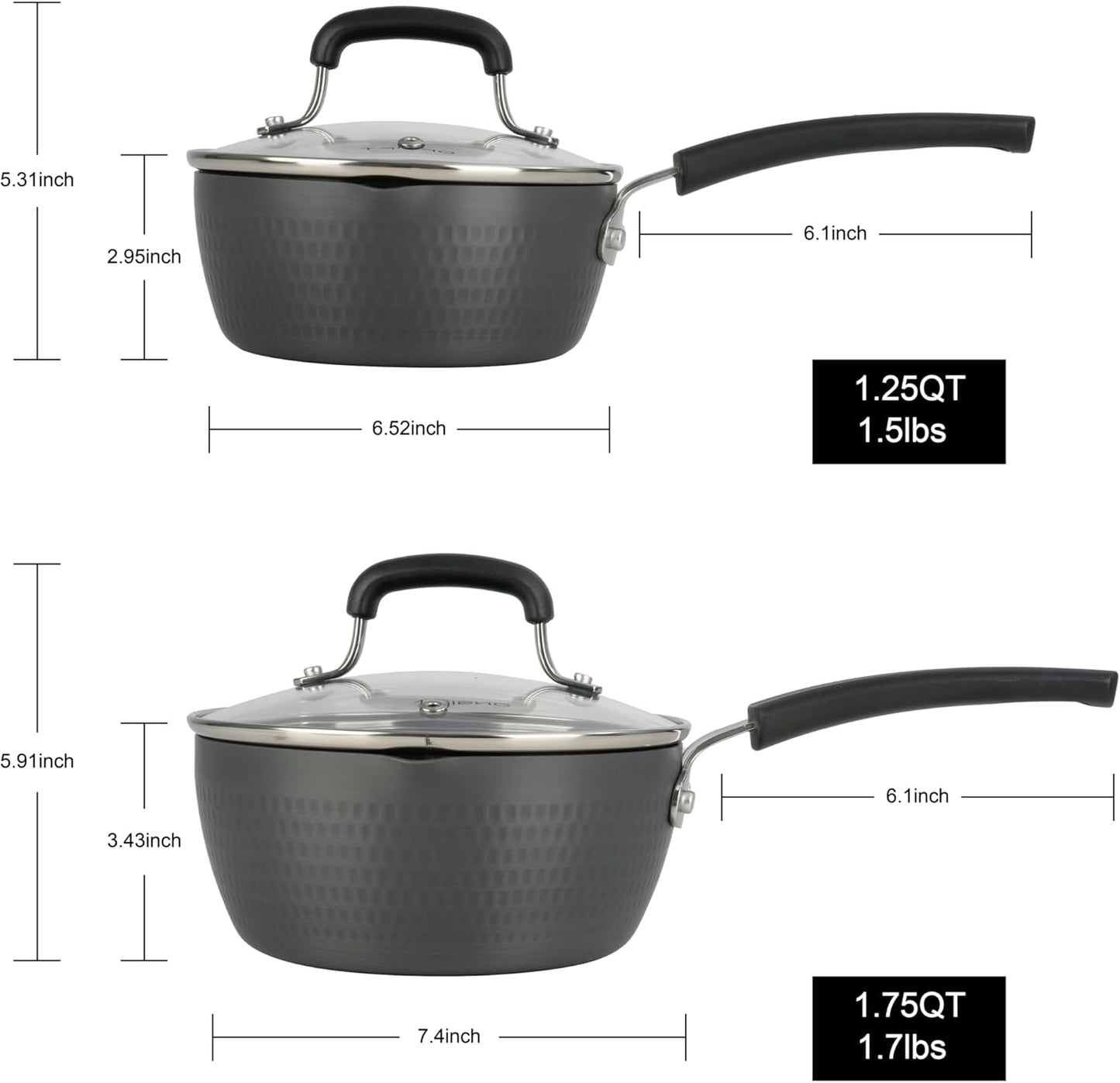 Nonstick Small Sauce Pan with Lid, 1.25 Quart and 2.4 Quart Sauce pan with Pour Spouts, Multipurpose Handy Little Saucepan with Stay Cool Handle, Small Pots for Cooking, Soups, Noodles, Milk