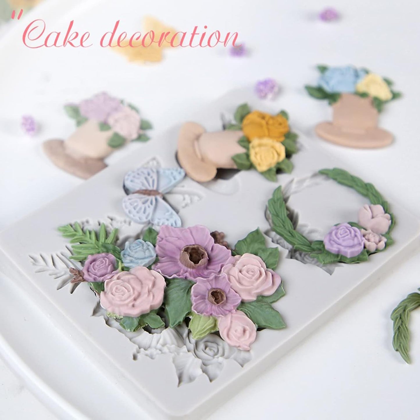 Rose Fondant Molds, Flower Pot Bouquet Butterfly Chocolate Cake Decorating Silicone Molds for Cupcake Topper, Candy, Sugar Craft, Floral Paste, Mousse, Gum Paste, Epoxy Resin, Polymer Clay, Home Decor