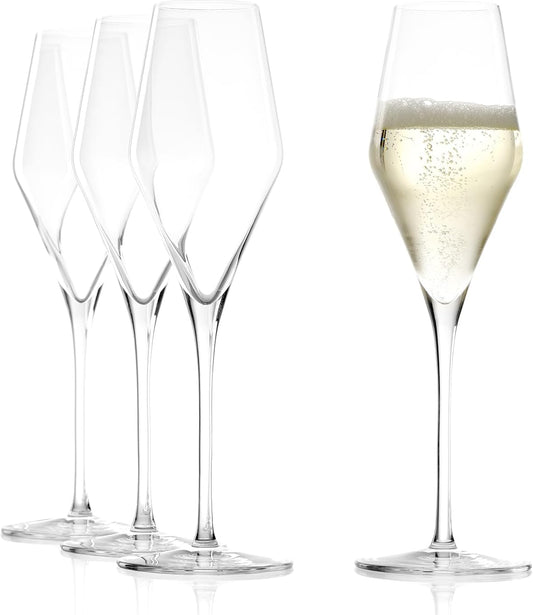 Stölzle Lausitz Set of 4 Glass Champagne Flutes (QUATROPHIL). Dishwasher Safe Lead-Free Crystal Champagne Glasses (10.25Fl oz) Break-Resistant Mimosa Glasses, Mimosa Flutes - Genuine Stölzle Glassware